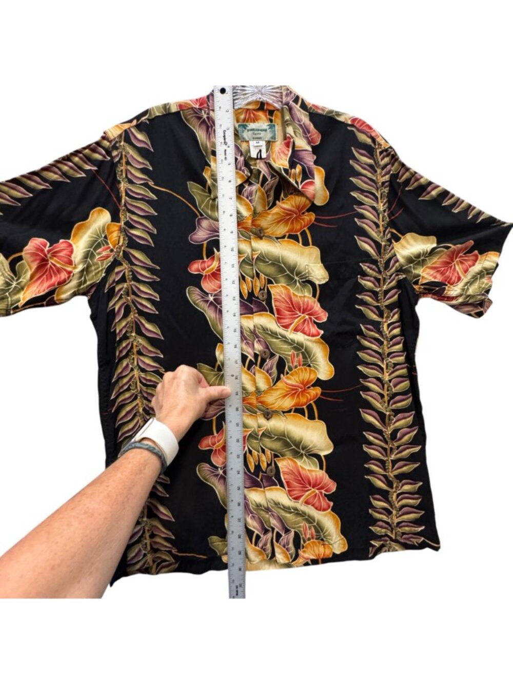 Kamehameha Vintage Hawaiian Men's Shirt M Button-Up Vibrant Tropical Print Black - Picture 10 of 12